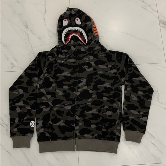 Bape Other - BAPE WGM Tiger Shark Head Black Camo Full Zip-Up Hoodie Men’s Size Large